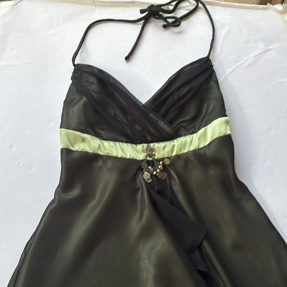 Vintage y2k Halter Dress Black Green Betsey Johnson Whimsy Goth Fairy Mini Bias - Picture 6 of 17